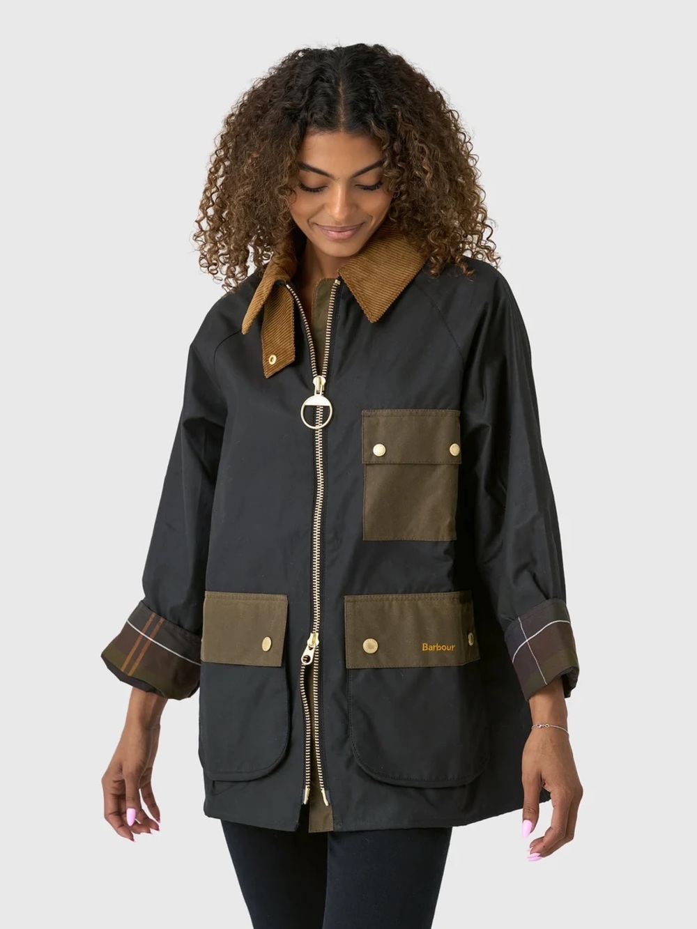 Barbour Luella Waxed Jacket in Black Classic Tartan